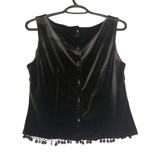 VTG Social Circles Black Velvet Beaded Hem Sleeveless Top Women's Size 10 - Picture 2 of 6